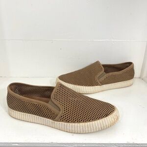 Frye Camille Perforated Leather Slip On Sneakers Ivy Brown Saddle Tan Ash Sz 9.5